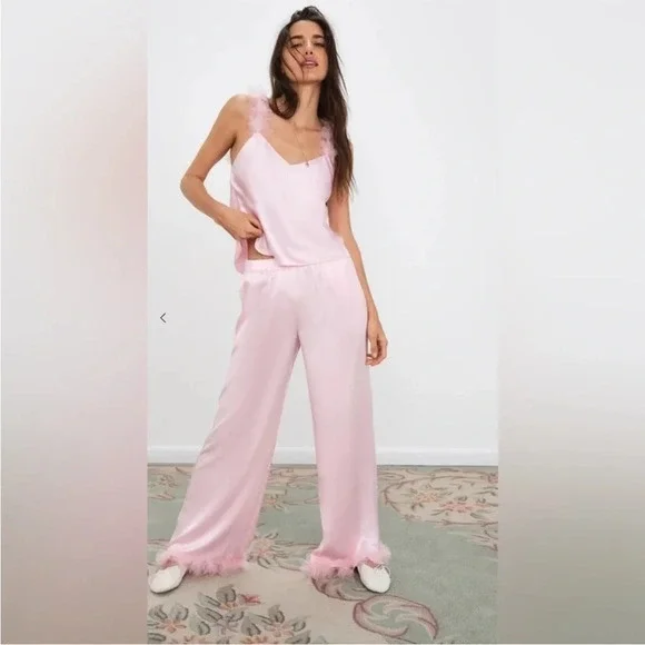 NWT For Love & Lemons pink pajama set with ruffles size Medium - Picture 3 of 7